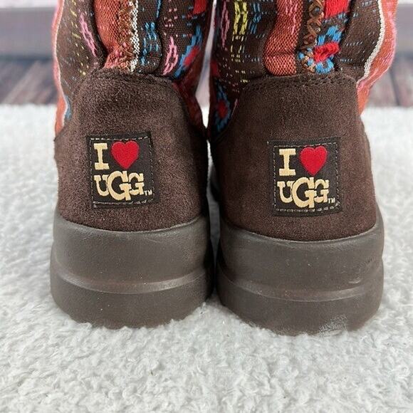 UGG Boots Womens 6 Red Brown Nordic Fair Isle Blanket Woven Fabric Faux Fur Lacy - Picture 6 of 13